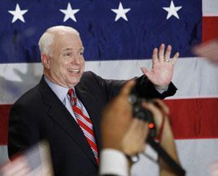 Republican presidential candidate U.S. Senator John McCain (R-AZ) greets supporters at his New Hampshire primary night rally in Nashua Jan. 8, 2008. (Xinhua/Reuters Photo)