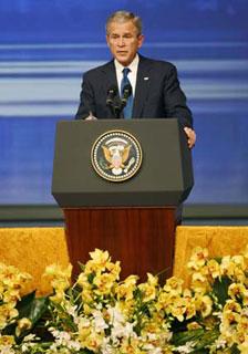 U.S. President George W. Bush gives a speech at the Emirates Palace Hotel in Abu Dhabi Jan. 13, 2008. (Xinhua/Reuters Photo)