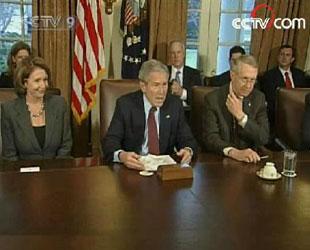 President George W. Bush and top lawmakers are looking for a quick agreement on a plan to head off a looming US recession.(CCTV.com)