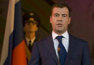 First Deputy Prime Minister and presidential front-runner, Dmitry Medvedev speaks during celebrations marking the 65th anniversary of the Battle of Stalingrad, in Volgograd, Russia, Saturday, Feb. 2, 2008.  (AP Photo/Sergei Karpukhin, Pool)