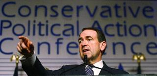 Republican Presidential candidate and former Arkansas Governor Mike Huckabee delivers his morning speech to the Conservative Political Action Conference in Washington Feb. 9, 2008. (Xinhua/Reuters Photo)