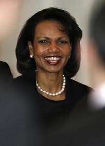 U.S. Secretary of State Condoleezza Rice smiles during U.S. President George W. Bush and Croatian President Stjepan Mesic's joint dinner in Zagreb April 4, 2008. (Xinhua/Reuters Photo)