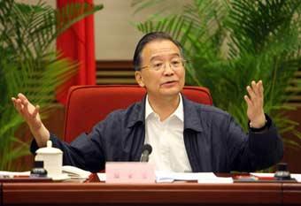 Chinese Premier Wen Jiabao speaks during the quake relief meeting in Beijing on Monday, June 9, 2008. He stressed that the medical treatment and epidemic prevention tasks in the quake regions were still tough and no relaxation would be allowed. (Xinhua Photo)