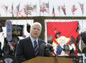 U.S. Republican presidential nominee Sen. John McCain speaks at a memorial service at the Flight 93 Temporary Memorial outside Shanksville, Pennsylvania, Sept. 11, 2008.(Xinhua/Reuters Photo)