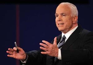 Republican presidential candidate Sen. John McCain, R-Ariz., speaks during a presidential debate at Hofstra University in Hempstead, N.Y., Wednesday, Oct. 15, 2008.(Xinhua/AFP Photo)