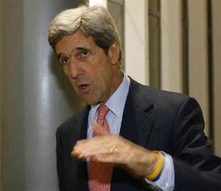 John Kerry, designated head of the U.S. Senate Foreign Relations Committee, gestures as he speaks with Reuters during an interview at the U.N. climate change conference in Poznan December 11, 2008.REUTERS/Kacper Pempel