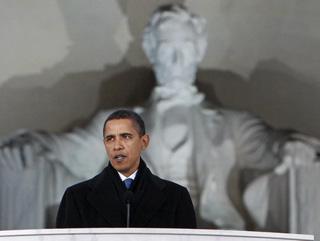 US President-elect Barack Obama speaks at the 'We Are One': Opening Inaugural Celebration at the Lincoln Memorial Washington January 18, 2009. [Agencies]