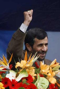 Iranian President Mahmoud Ahmadinejad delivers a speech in a rally to mark the 30th anniversary of the victory of Iran's Islamic Revolution in Tehran, capital of Iran, Feb. 10, 2009. Mahmoud Ahmadinejad said on Tuesday that Iran was ready for "fair talks" with the United States. (Xinhua/AFP Photo)
