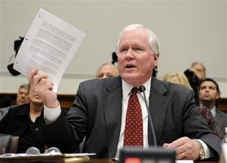 AIG Chairmen Edward Liddy testifies on Capitol Hill in Washington, Wednesday, March 18, 2009.(AP Photo/Susan Walsh)